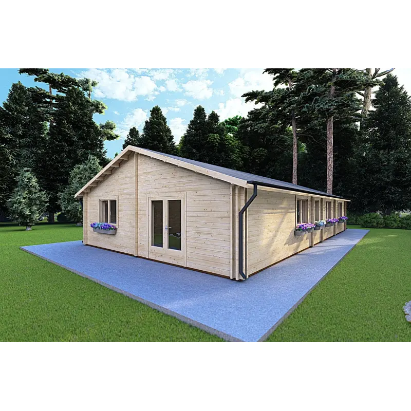 Maison isolée en bois NIZZA 8x14.5, 44/100/44 mm, façade côté droit
