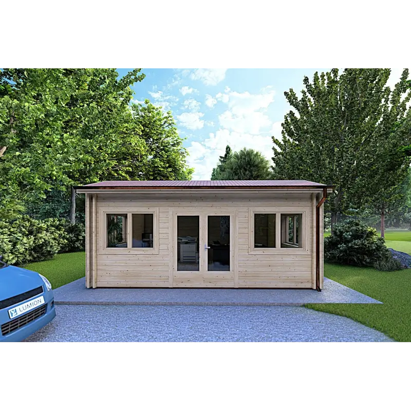 Maison en bois isolée CAMILLA 5.5x4.2 44mm, vue frontale
