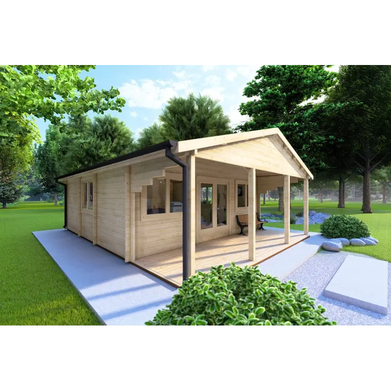 Chalet bois PERLA 6x6 44mm, façade côté gauche