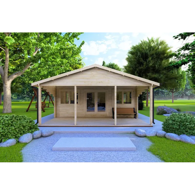 Chalet bois PERLA 6x6 44mm, vue frontale