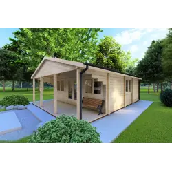 Chalet bois PERLA 6x6 44mm, façade côté droit