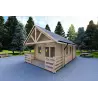 Maison en bois isolée avec mezzanine et terrasse GAIA 33.30 m², 44/100/44 mm, façade côté droit