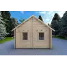 Maison en bois isolée avec mezzanine et terrasse GAIA 33.30 m², 44/100/44 mm, vue arrière