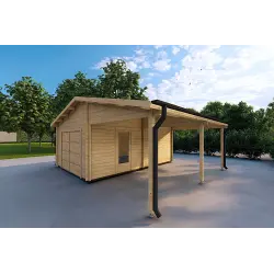 Garage en bois SIMPLE avec auvent 3x6, 44mm, façade côté droit