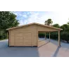 Garage en bois SIMPLE avec auvent 3x6, 44mm, vue frontale