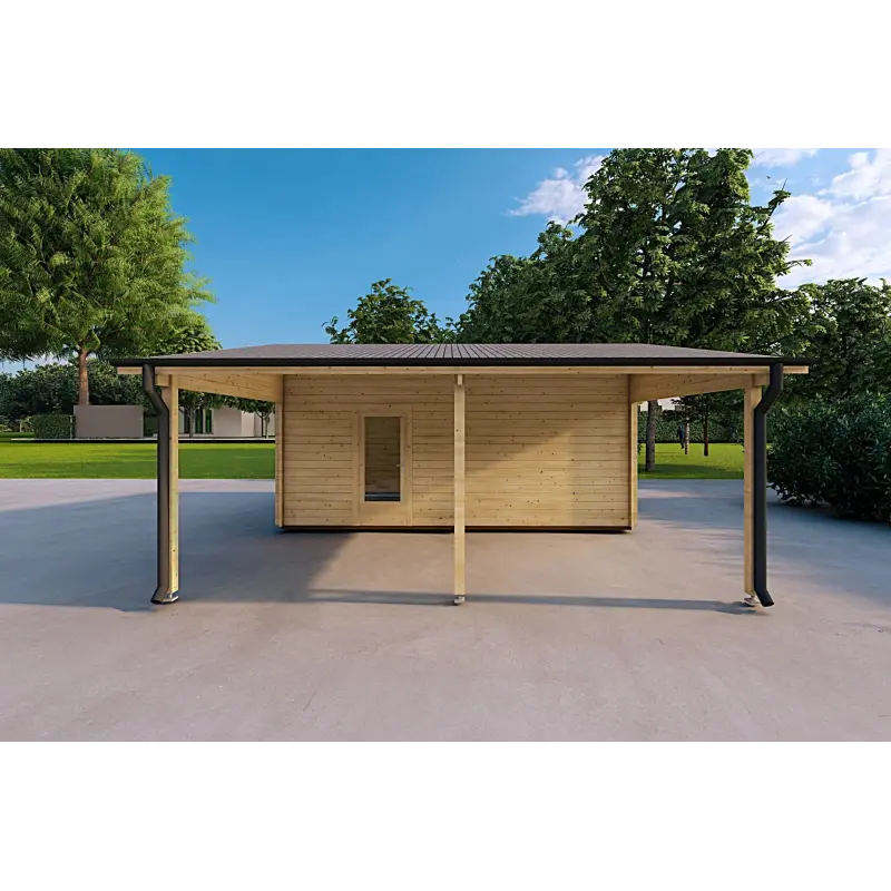 Garage en bois SIMPLE avec auvent 3x6, 44mm, côté droit
