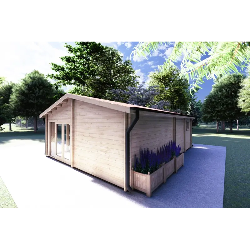 Chalet en bois AUGUSTA 8x6, 60mm, vue arrière côté droit