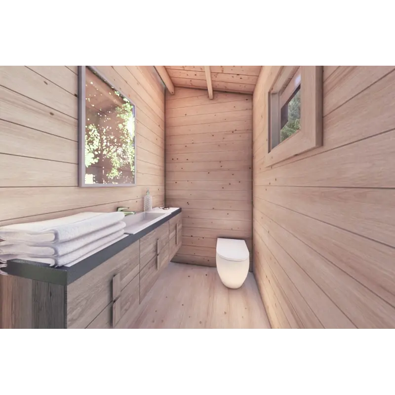 Chalet en bois AUGUSTA 8x6, 60mm, intérieur salle de bains