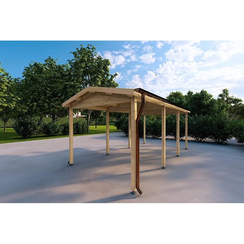 Carport en bois 6x3, 18 m², façade côté droit