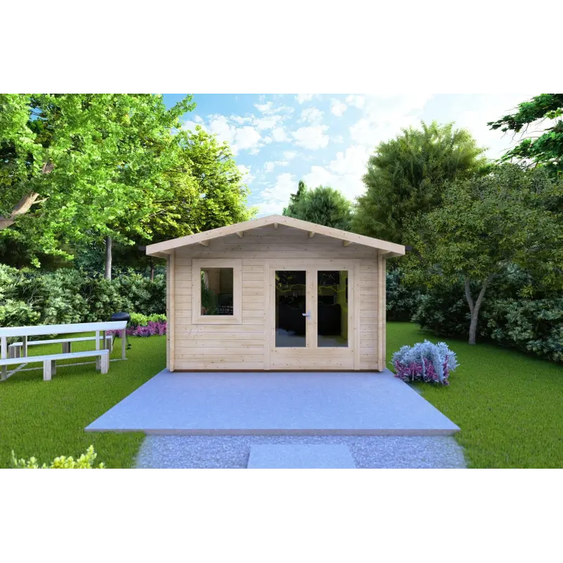 Maison en bois de jardin LAURA 4x4, 44mm, vue frontale
