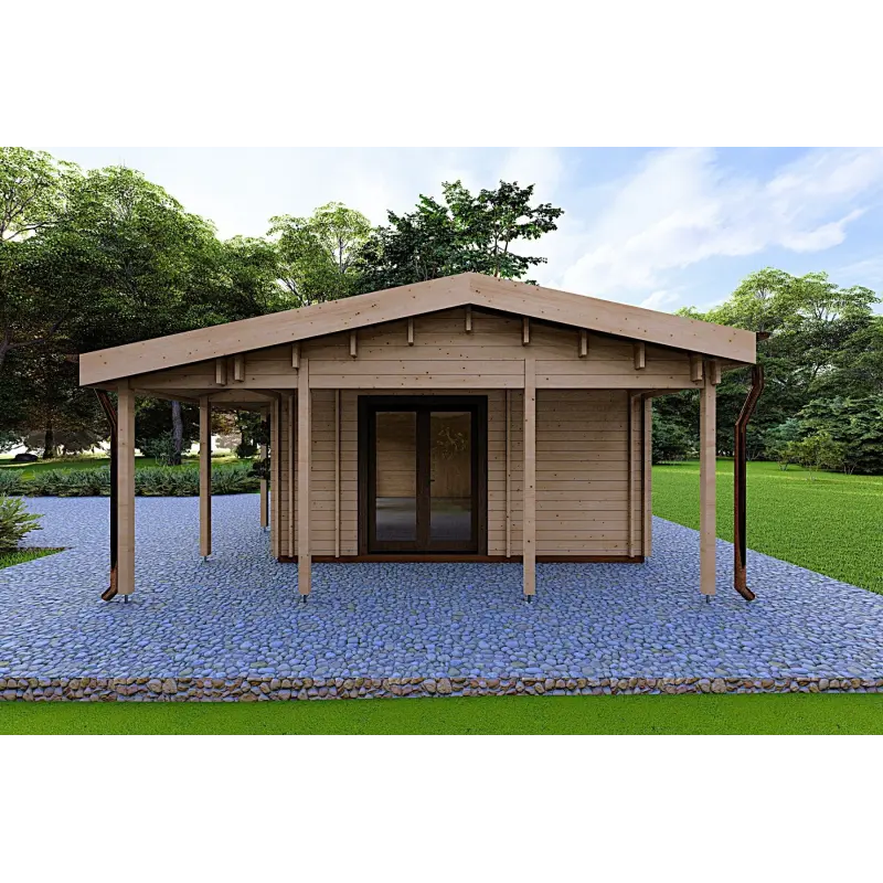 Maison habitable en bois OLIMPIA de plain-pied, 84 m², 44/140/44 mm, côté droit