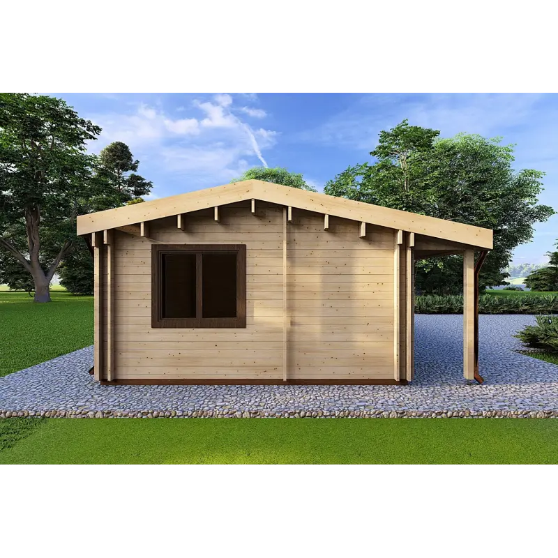Maison habitable en bois OLIMPIA de plain-pied, 84 m², 44/140/44 mm, côté gauche