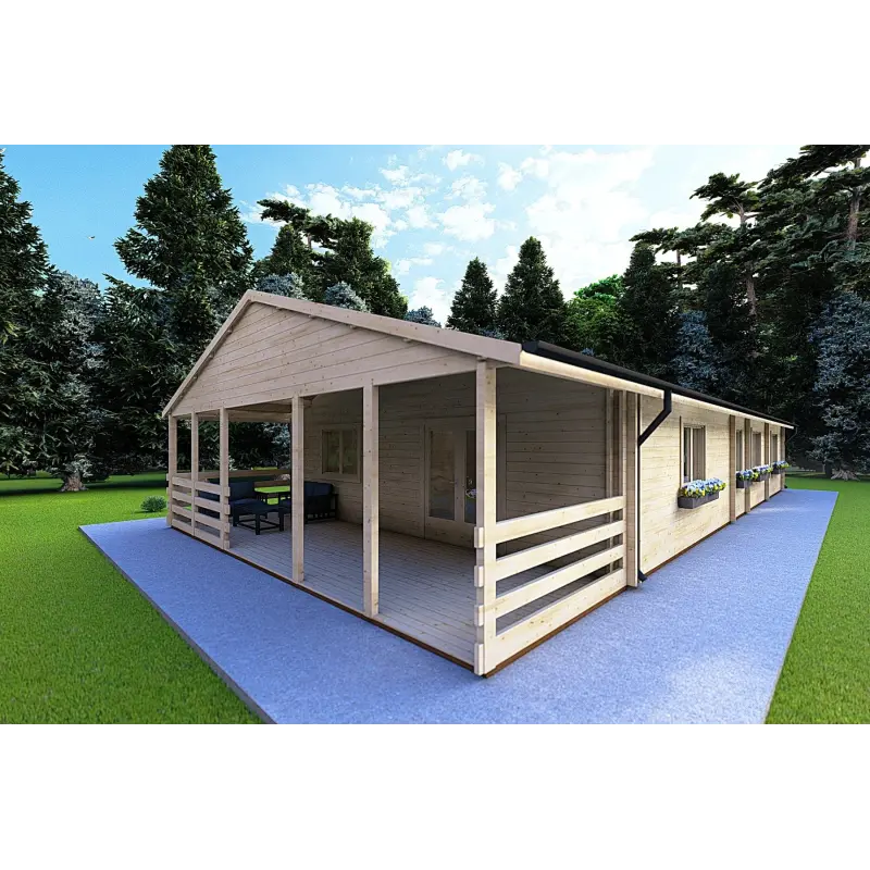 Chalet en bois habitable​ de style traditionnel SOFIA 17x8, 44/140/44 mm, façade côté droit