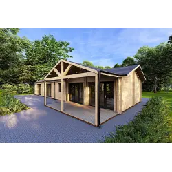 Chalet en bois habitable​ avec toit incliné ISOTTA 125 m², 44/140/44 mm, façade côté droit