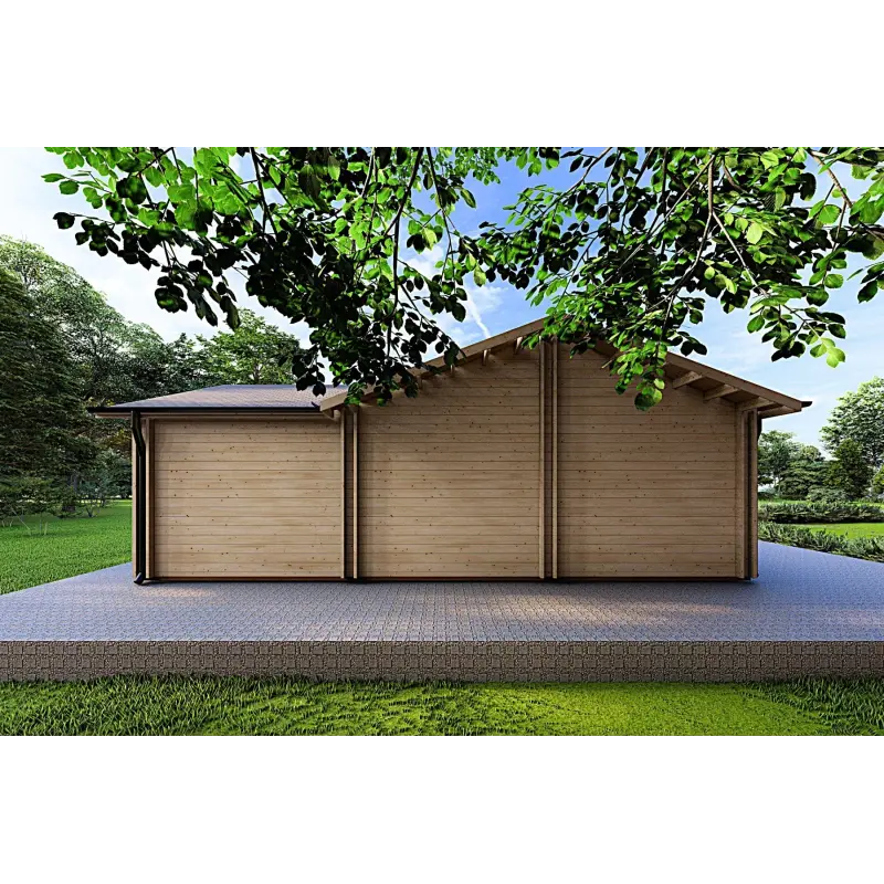 Chalet en bois habitable​ avec toit incliné ISOTTA 125 m², 44/140/44 mm, côté gauche