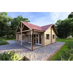 Maison habitable en bois AGNESE 95 m², 44/140/44 mm, façade côté droit