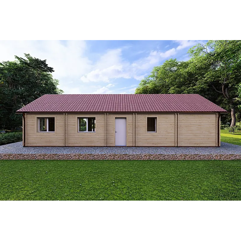 Maison habitable en bois AGNESE 95 m², 44/140/44 mm, vue arrière