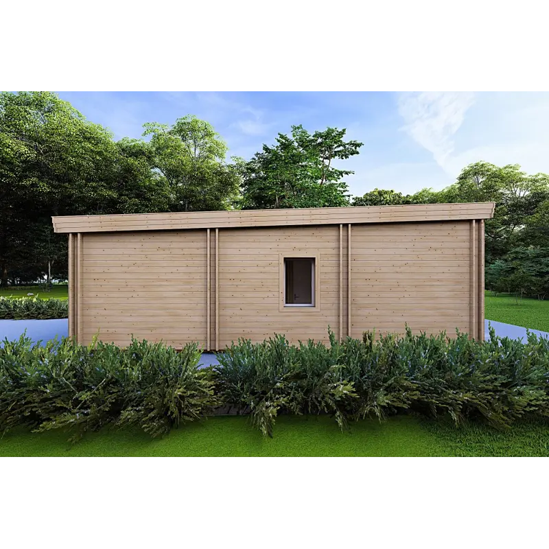 Maison préfabriquée en bois toit plat CAMELIA 125 m², 44/140/44 mm, côté gauche