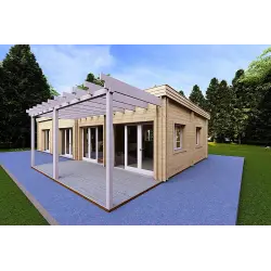 Maison habitable en bois lumineuse DAFNE 95 m², 44/140/44 mm, façade côté droit