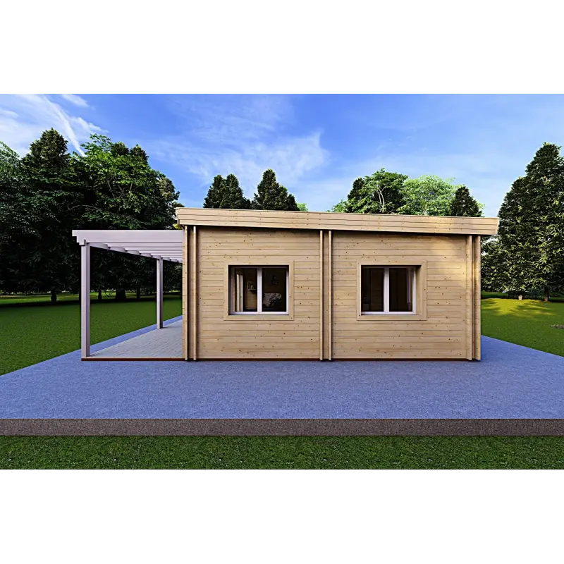 Maison habitable en bois lumineuse DAFNE 95 m², 44/140/44 mm, côté droit
