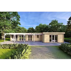 Chalet en bois habitable​ avec porche CELESTE 140 m², 44/140/44 mm, vue frontale