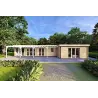 Chalet en bois habitable​ avec porche CELESTE 140 m², 44/140/44 mm, vue frontale