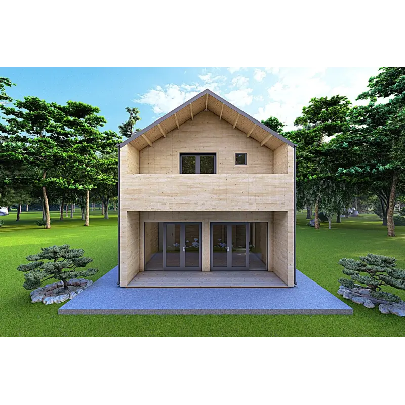 Maison en bois habitable bifamiliale CALIPSO 12x6, 44/100/30/40 mm, vue arrière