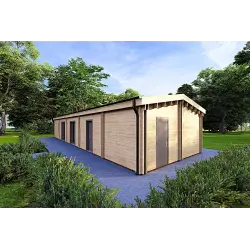 Chalet en bois habitable​ avec garage CLOE 114 m², 44/140/44 mm, façade côté droit