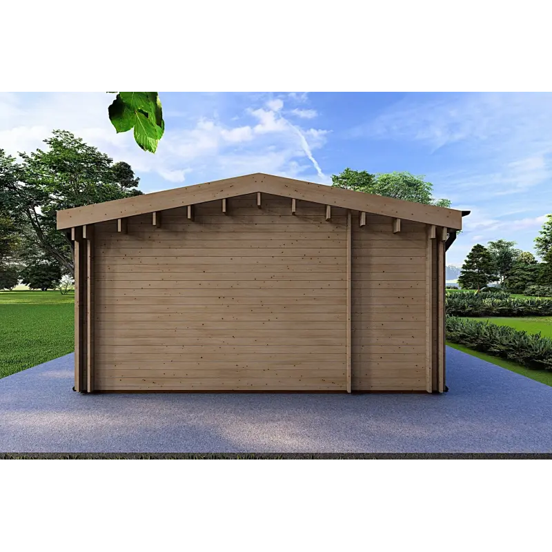 Chalet en bois habitable​ avec garage CLOE 114 m², 44/140/44 mm, côté gauche