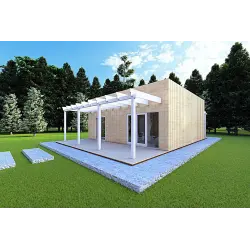Chalet en bois habitable​ avec double véranda NAUSICAA 98 m², 70/100/30/40 mm, façade côté droit
