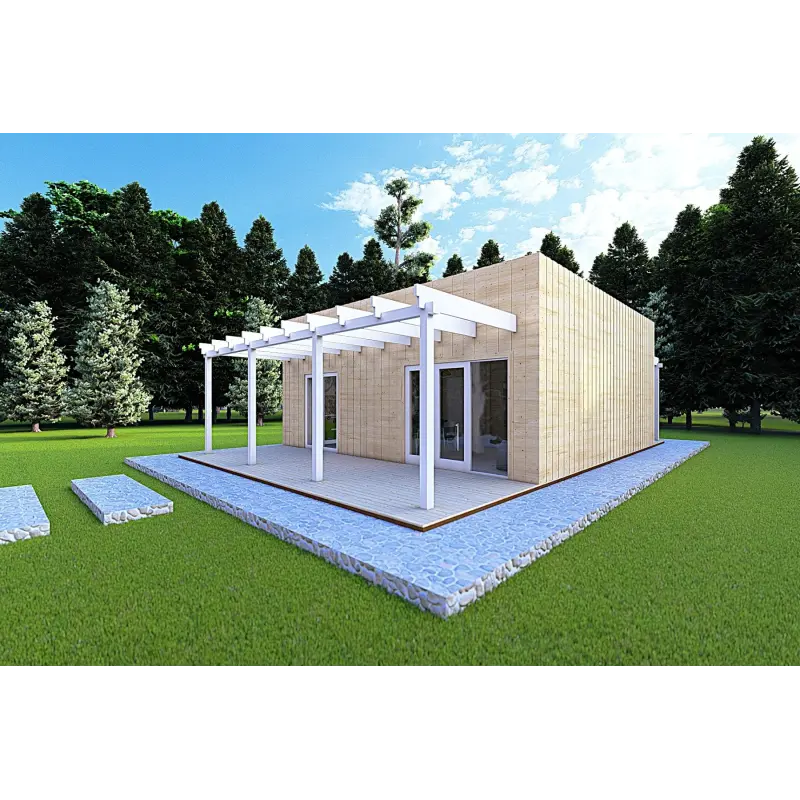 Chalet en bois habitable​ avec double véranda NAUSICAA 98 m², 70/100/30/40 mm, façade côté droit