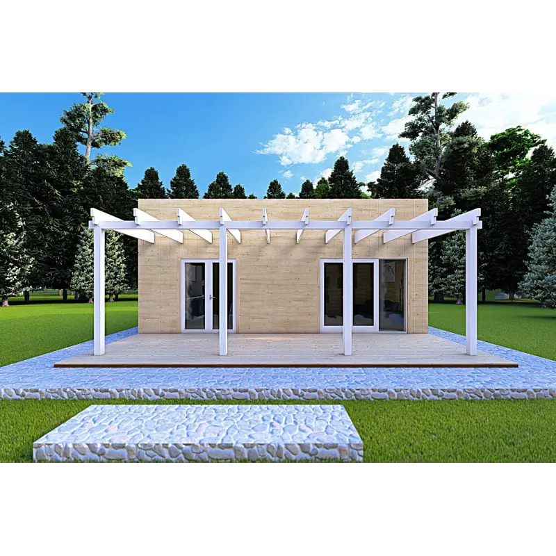 Chalet en bois habitable​ avec double véranda NAUSICAA 98 m², 70/100/30/40 mm, vue frontale