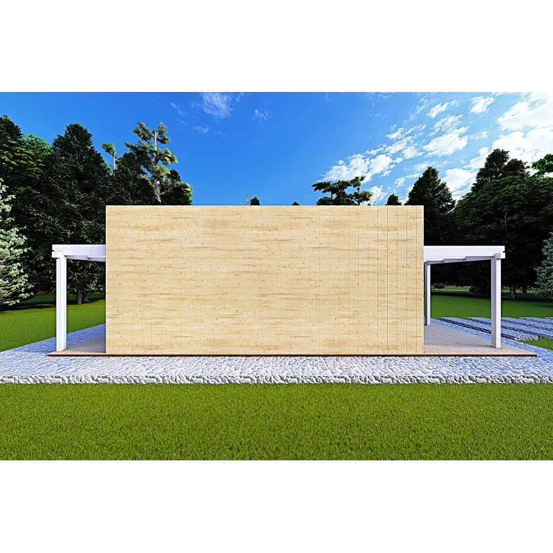 Chalet en bois habitable​ avec double véranda NAUSICAA 98 m², 70/100/30/40 mm, côté gauche