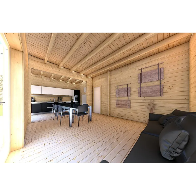 Chalet en bois habitable​ avec double véranda NAUSICAA 98 m², 70/100/30/40 mm, intérieur