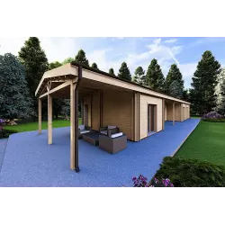 Maison préfabriquée en bois avec garage CLIO 135 m², 44/140/44 mm, façade côté droit