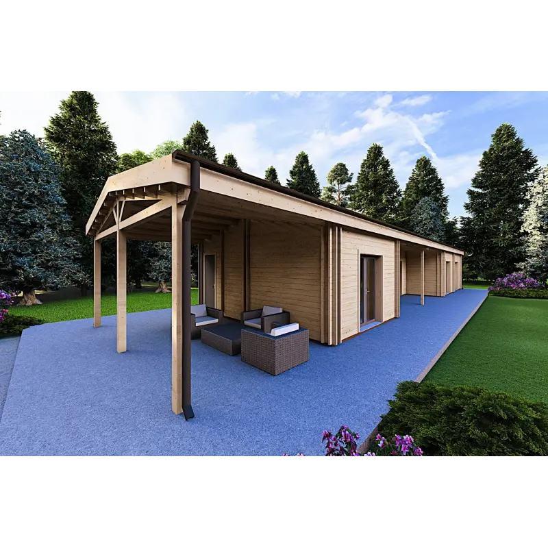 Maison préfabriquée en bois avec garage CLIO 135 m², 44/140/44 mm, façade côté droit