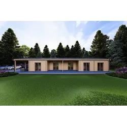 Maison préfabriquée en bois avec garage CLIO 135 m², 44/140/44 mm, vue frontale