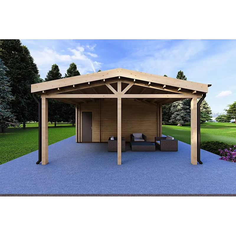 Maison préfabriquée en bois avec garage CLIO 135 m², 44/140/44 mm, côté droit