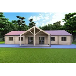 Maison préfabriquée en bois avec patio GINEVRA 129 m², 44/140/44 mm, vue frontale