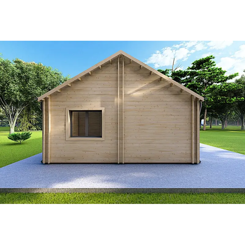 Maison préfabriquée en bois avec patio GINEVRA 129 m², 44/140/44 mm, côté gauche