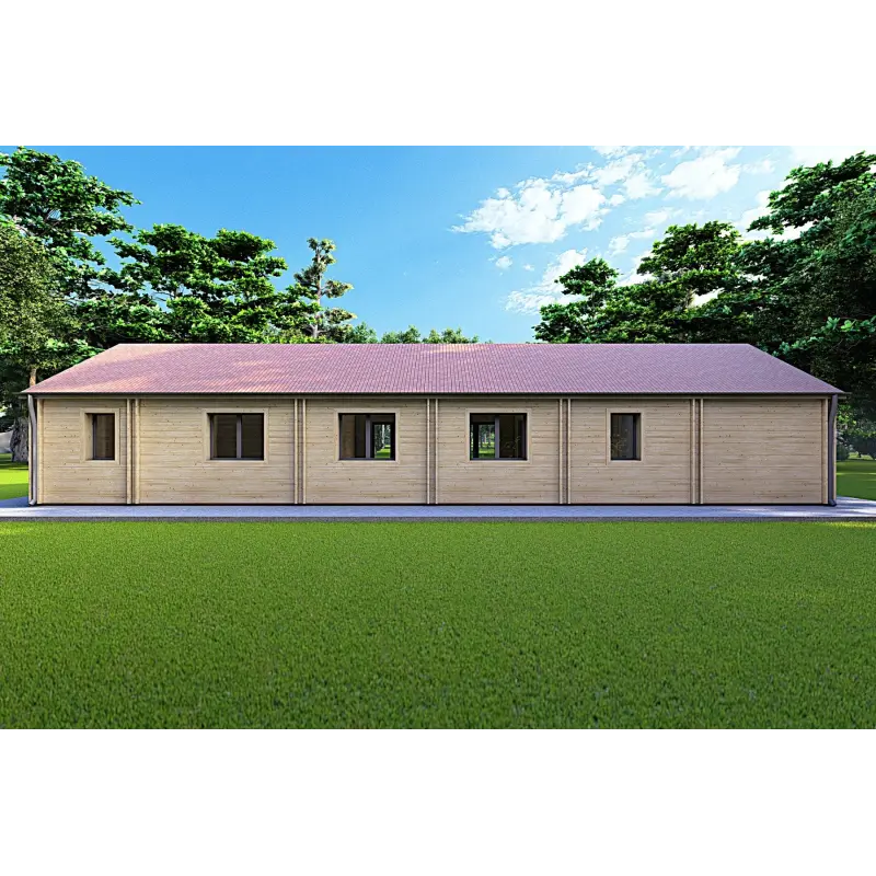 Maison préfabriquée en bois avec patio GINEVRA 129 m², 44/140/44 mm, vue arrière