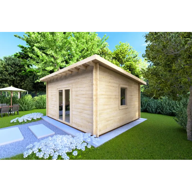 Abri de jardin toit monopente GLORIA 5.2x4.2, 44mm, façade côté droit