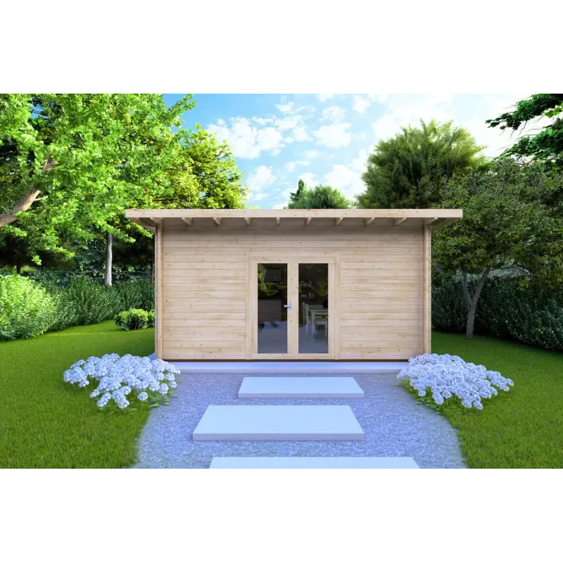 Abri de jardin toit monopente GLORIA 5.2x4.2, 44mm, vue frontale