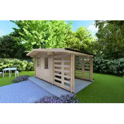 Maison en bois de jardin AURORA avec abri à bois 4.5x2.5, 44mm, façade côté droit