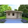 Maison en bois de jardin AURORA avec abri à bois 4.5x2.5, 44mm, vue frontale