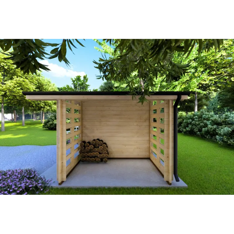 Maison en bois de jardin AURORA avec abri à bois 4.5x2.5, 44mm, côté droit