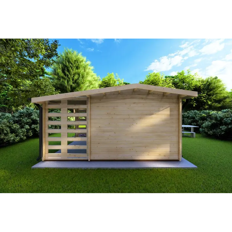 Maison en bois de jardin AURORA avec abri à bois 4.5x2.5, 44mm, vue arrière