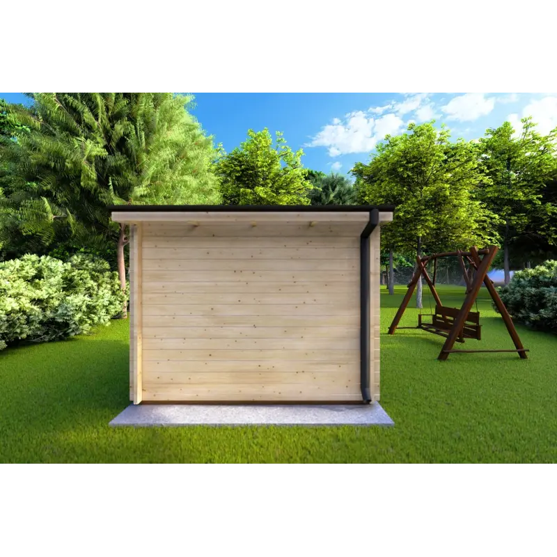 Remise en bois SOLA 3x3, 44mm, vue arrière