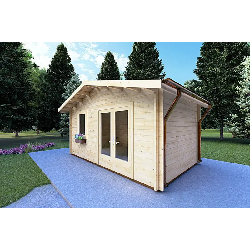 Remise en bois EMILY 5x3, 44mm, façade côté droit