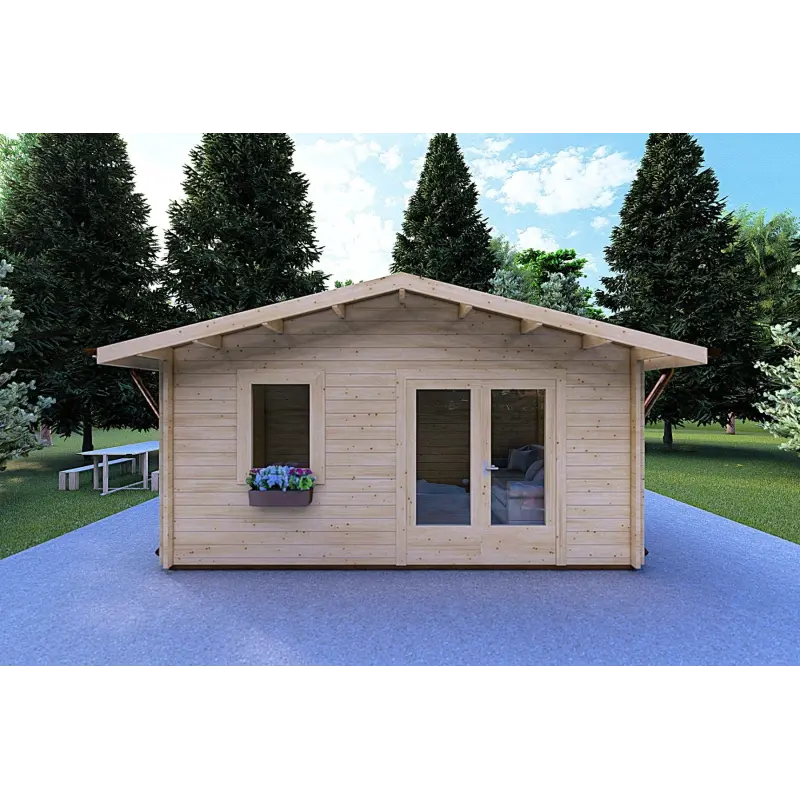 Remise en bois EMILY 5x3, 44mm, vue frontale